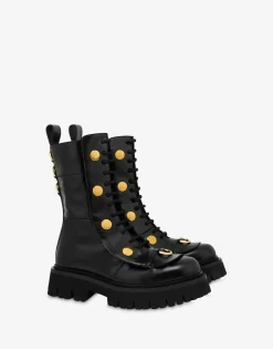 Moschino Calfskin Combat Boots Snap Buttons