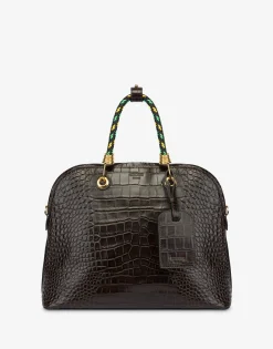 Moschino Croc Print Braided Cord Handbag