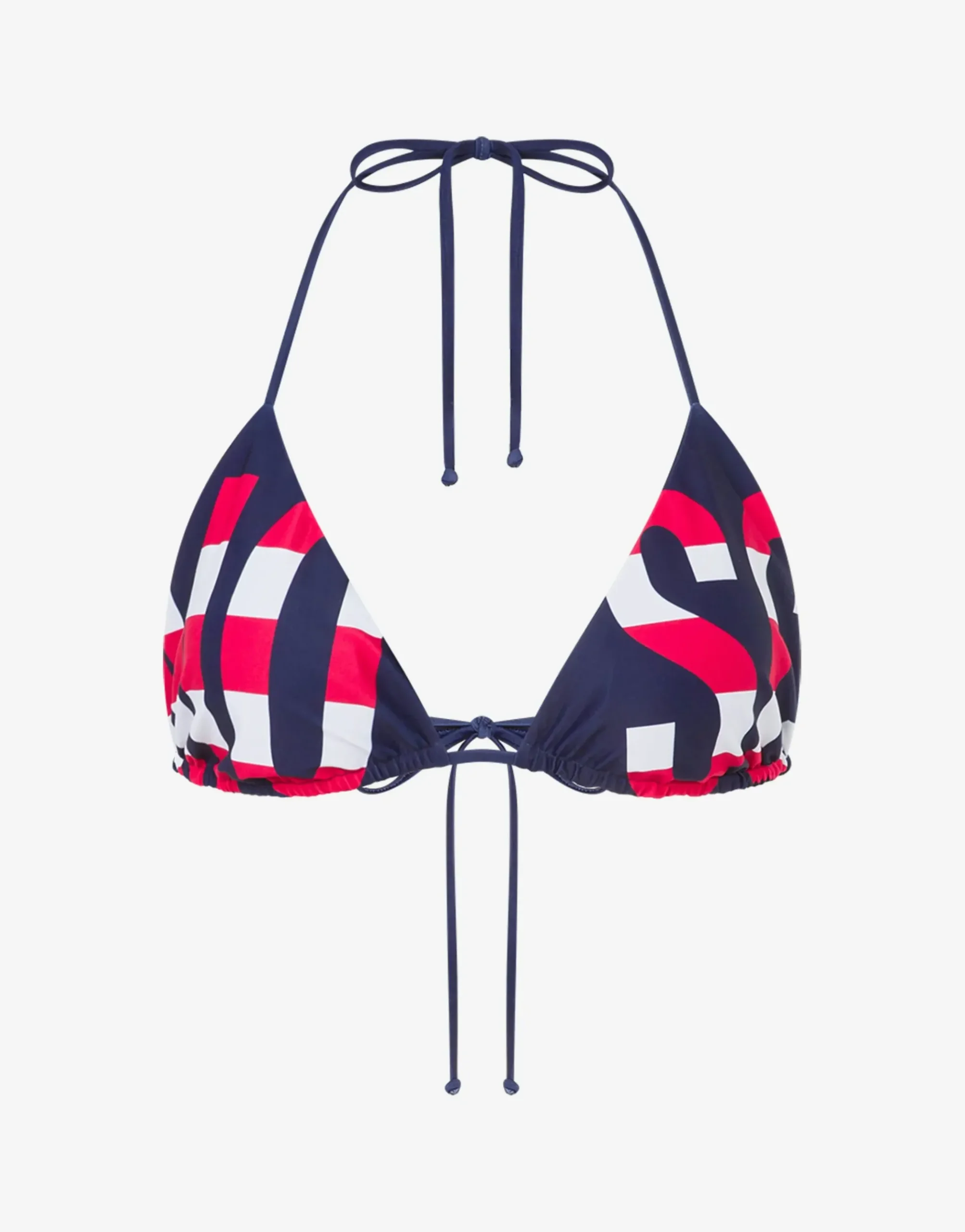 Moschino Striped Lettering Logo Triangle Bikini Top