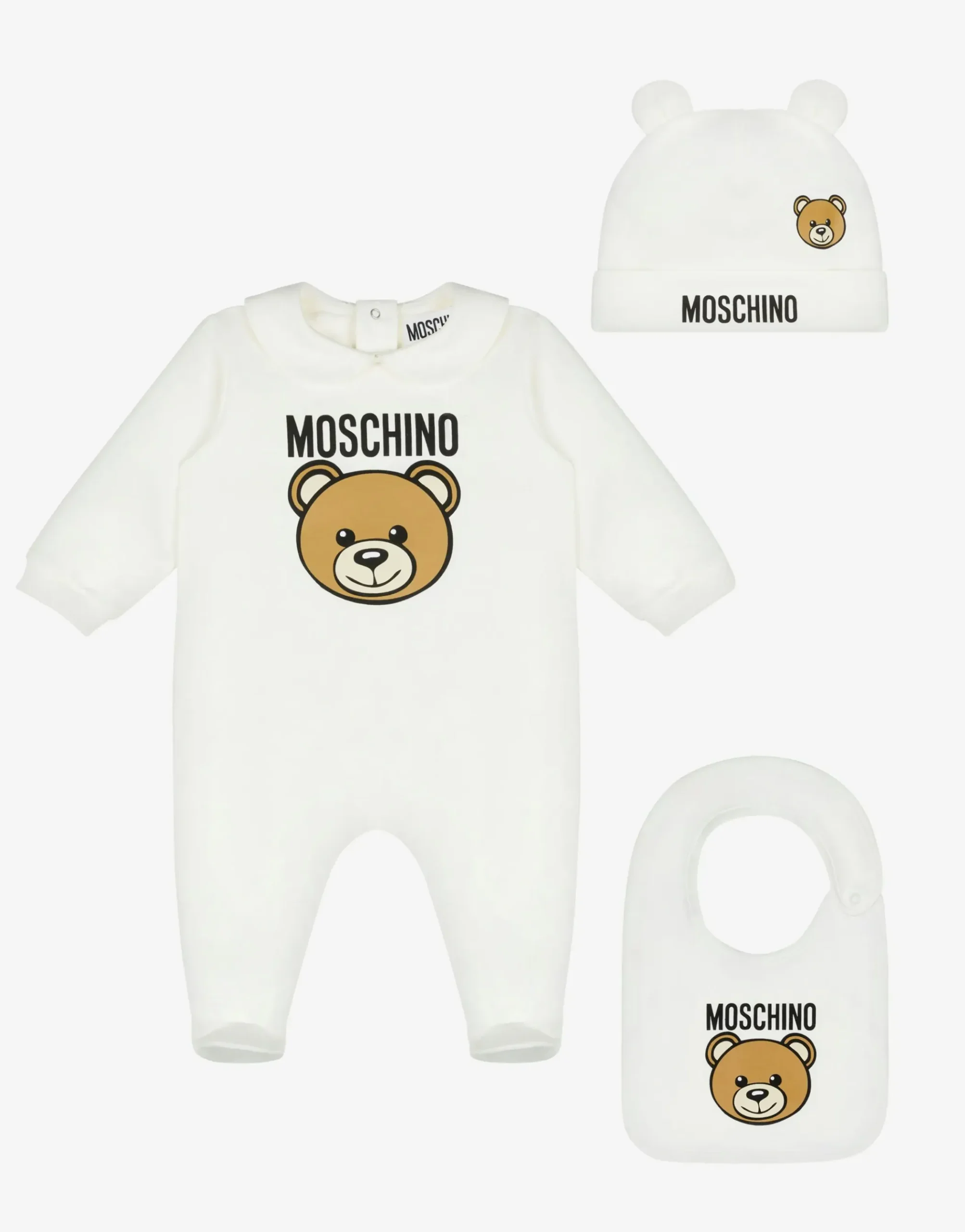 BOY Moschino Teddy Print bodysuit, hat, and bib set